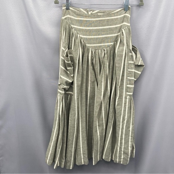 asos Linen Blend Striped Midi Skirt with Oversized Pockets Size 0 - Picture 3 of 11